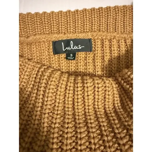 Lulu’s‎ Cowl Knit Cropped Sweater Size Small Yellow/Brown - Picture 3 of 6